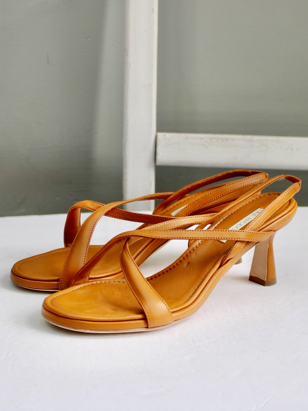 Neil J. Rodgers Yin Cognac Tan Leather Slingback Heeled Sandals Size 39 / 8.5 US - Picture 2 of 7